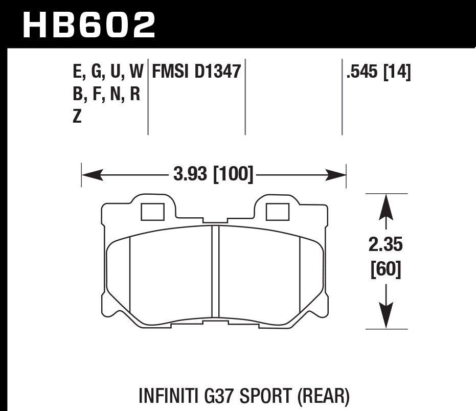 HAWK HB602D.545 Гальмівні Колодки Задні ER-1 Endurance Racing для INFINITI G37 Sport 3.7L 2013/ NISSAN 370Z Sport 3.7L 2015-2019 Photo-2 