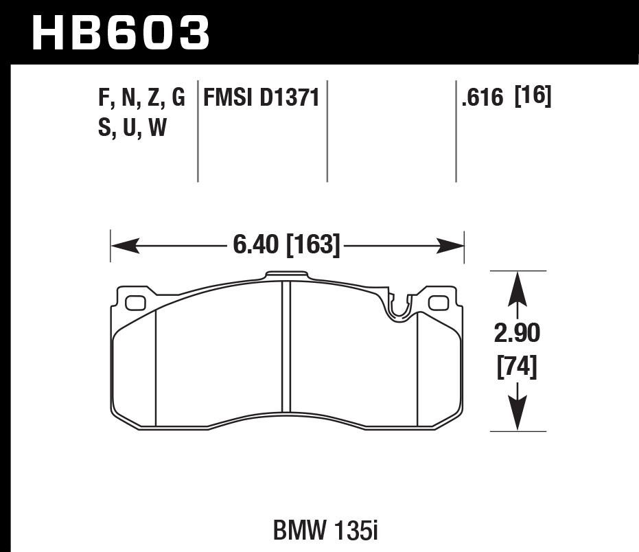 HAWK HB603D.616 Гальмівні Колодки Передні ER-1 Endurance Racing для BMW 135i Base 3.0L 2008-2013 Photo-2 