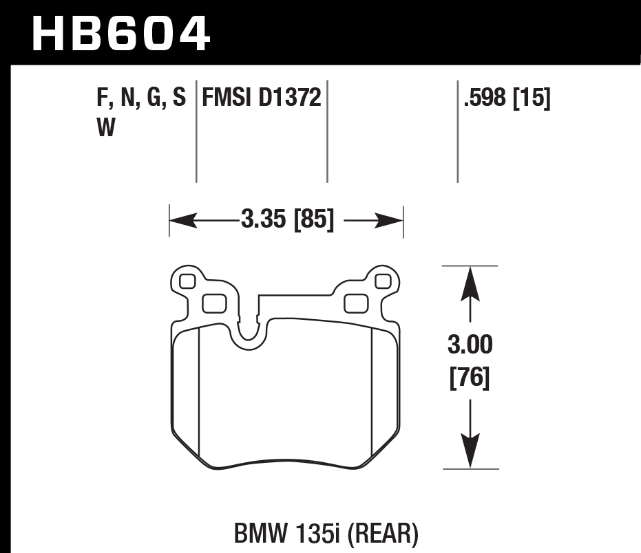 HAWK HB604D.598 Гальмівні Колодки Задні ER-1 Endurance Racing для BMW 135i Base 3.0L 2008-2013 Photo-2 