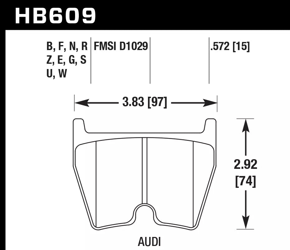 HAWK HB609D.572 Гальмівні Колодки Передні ER-1 Endurance Racing для AUDI RS5 Base 4.2L 2015/ AUDI RS4 Base 4.2L 2007 Photo-2 