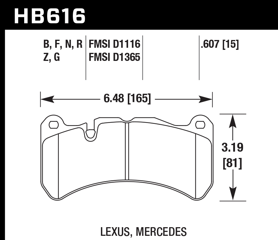 HAWK HB616D.607 Гальмівні Колодки Передні ER-1 Endurance Racing для MERCEDES-BENZ SLK55 AMG 2005-2010/ LEXUS IS F 2008-2014 Photo-2 