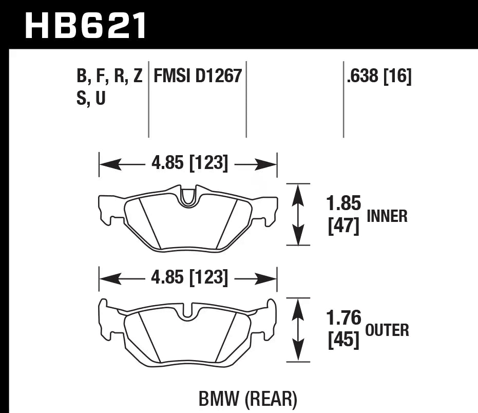 HAWK HB621D.638 Гальмівні Колодки Задні ER-1 Endurance Racing для BMW 325 xDrive 3.0 2010-2012 Photo-2 