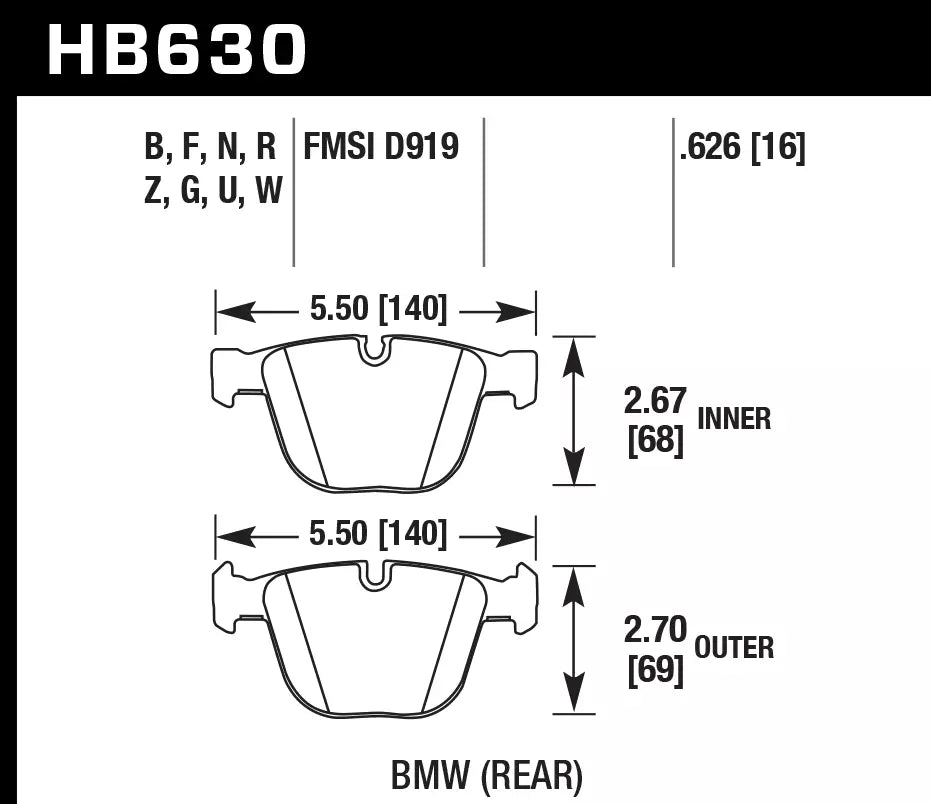HAWK HB630D.626 Гальмівні Колодки Задні ER-1 Endurance Racing для BMW X5 M 4.4L 2015-2018 Photo-1 