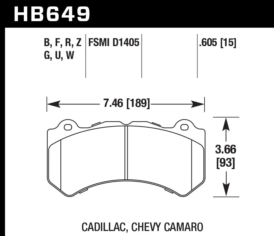 HAWK HB649D.605 Гальмівні Колодки Передні ER-1 Endurance Racing для DODGE Challenger SRT Hellcat 6.2L 2020/ CHEVROLET Corvette Grand Sport 6.2L 2017 Photo-1 