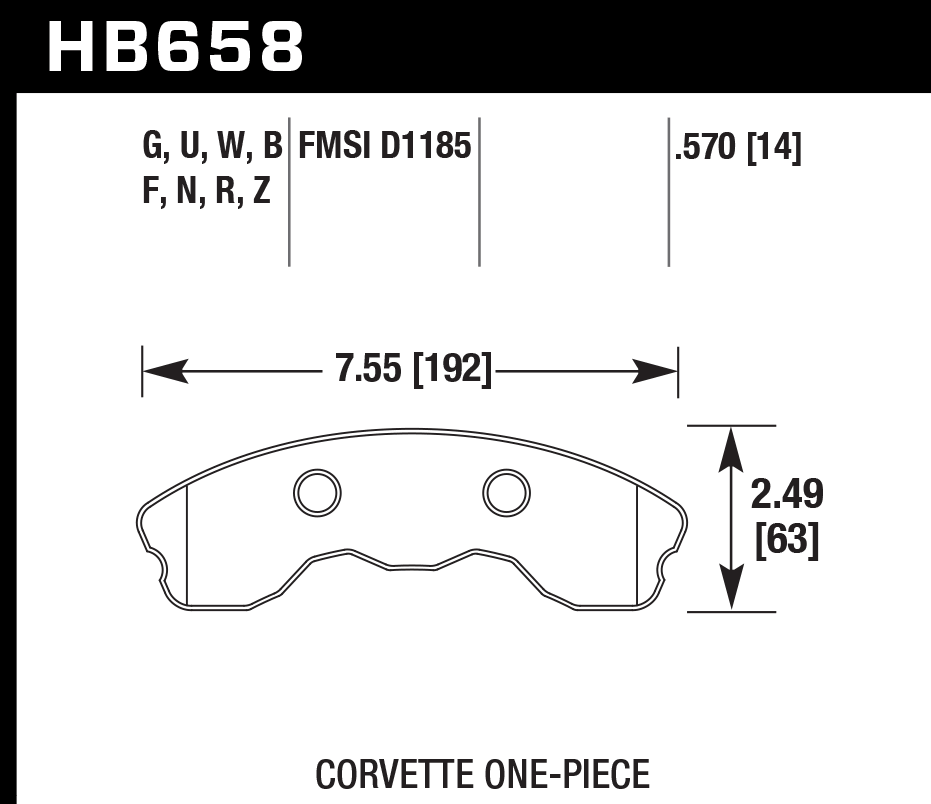 HAWK HB658D.570 Гальмівні Колодки Передні ER-1 Endurance Racing для CHEVROLET Corvette Z06 7.0L 2006-2008 Photo-2 