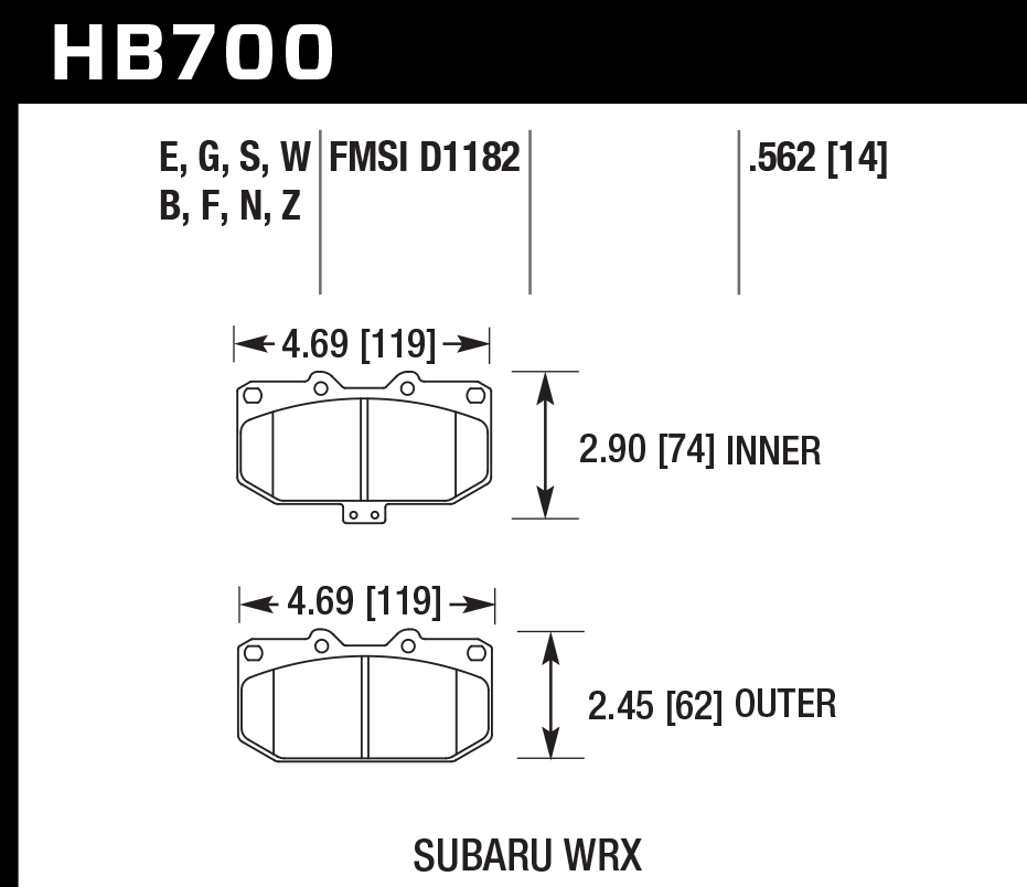 HAWK HB700D.562 Гальмівні Колодки Передні ER-1 Endurance Racing для SUBARU Impreza WRX 2006-2007 Photo-2 