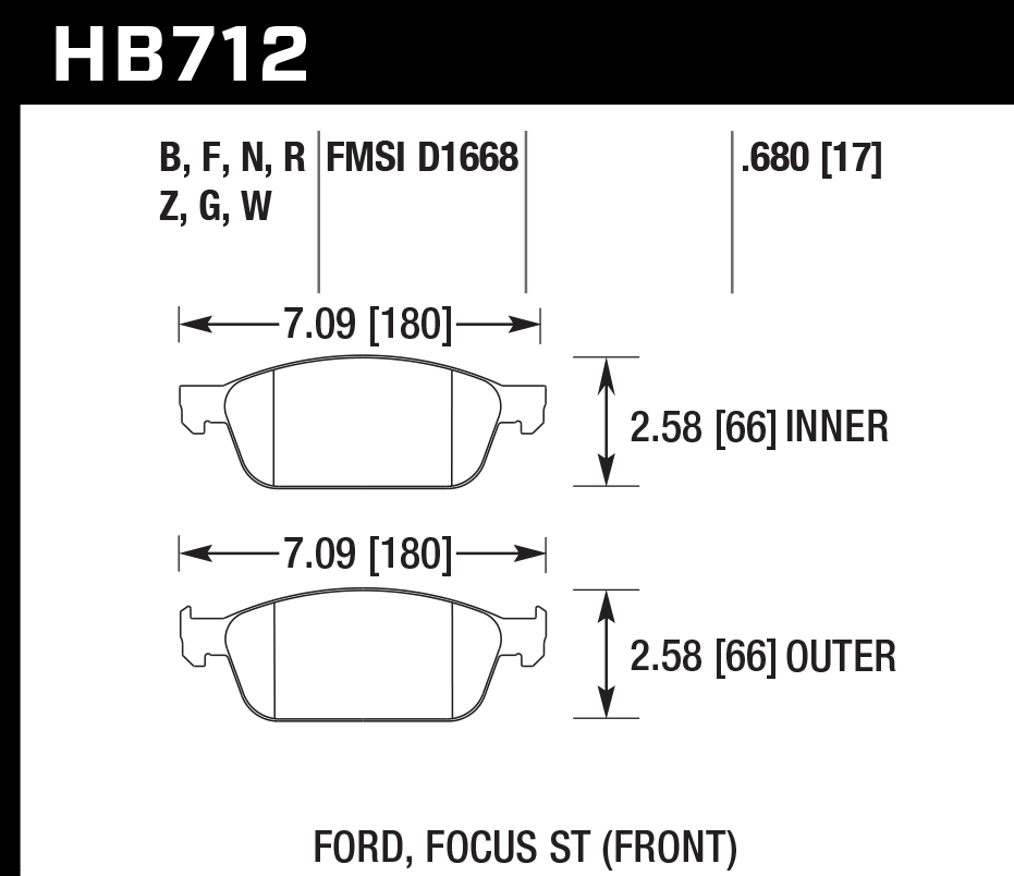 HAWK HB712D.680 Гальмівні Колодки Передні ER-1 Endurance Racing для FORD Focus Mk3 2.0 Turbo ST 2011-2018 Photo-2 