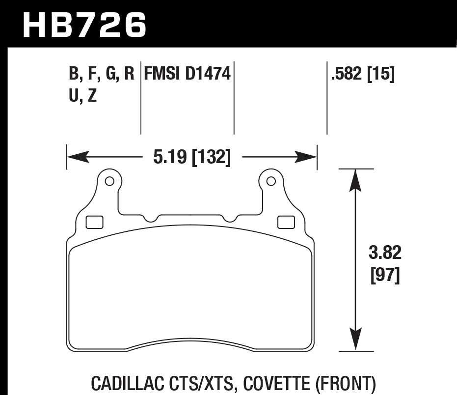 HAWK HB726D.582 Гальмівні Колодки Передні ER-1 Endurance Racing для CHEVROLET Corvette Stingray 6.2L 2015-2018 Photo-2 