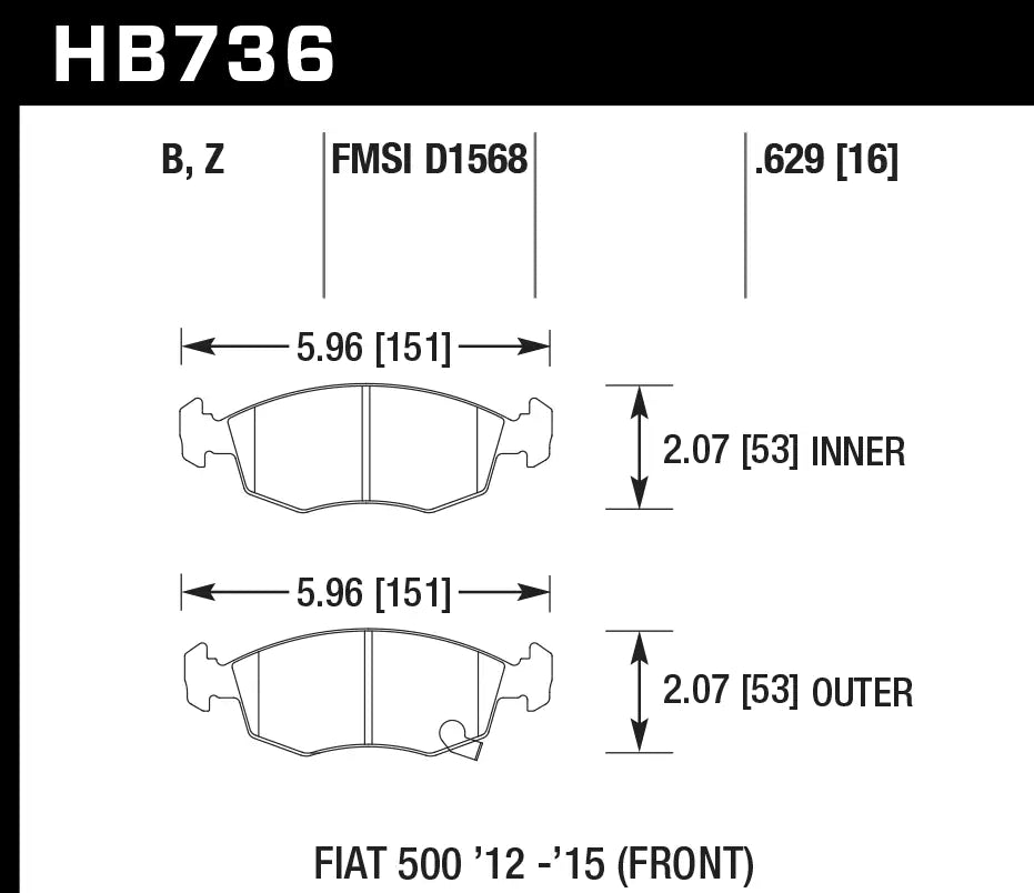 HAWK HB736D.629 Гальмівні Колодки Передні ER-1 Endurance Racing для FIAT 500 2012-2017 Photo-2 