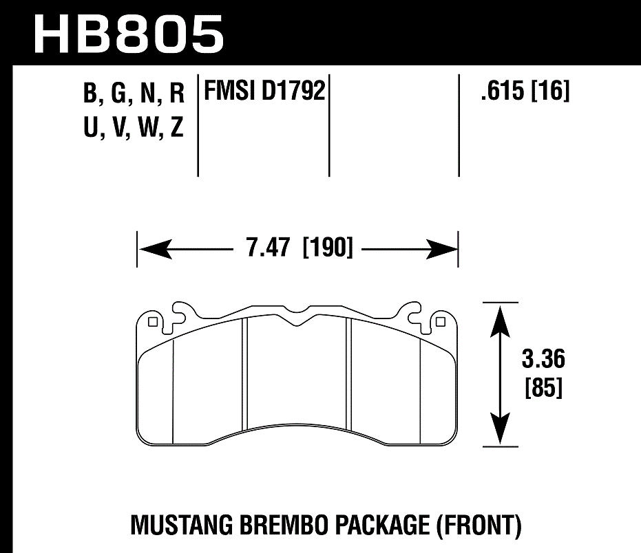 HAWK HB805D.615 Гальмівні Колодки Передні ER-1 Endurance Racing для FORD Mustang 5.0L 2015-2020 Photo-2 