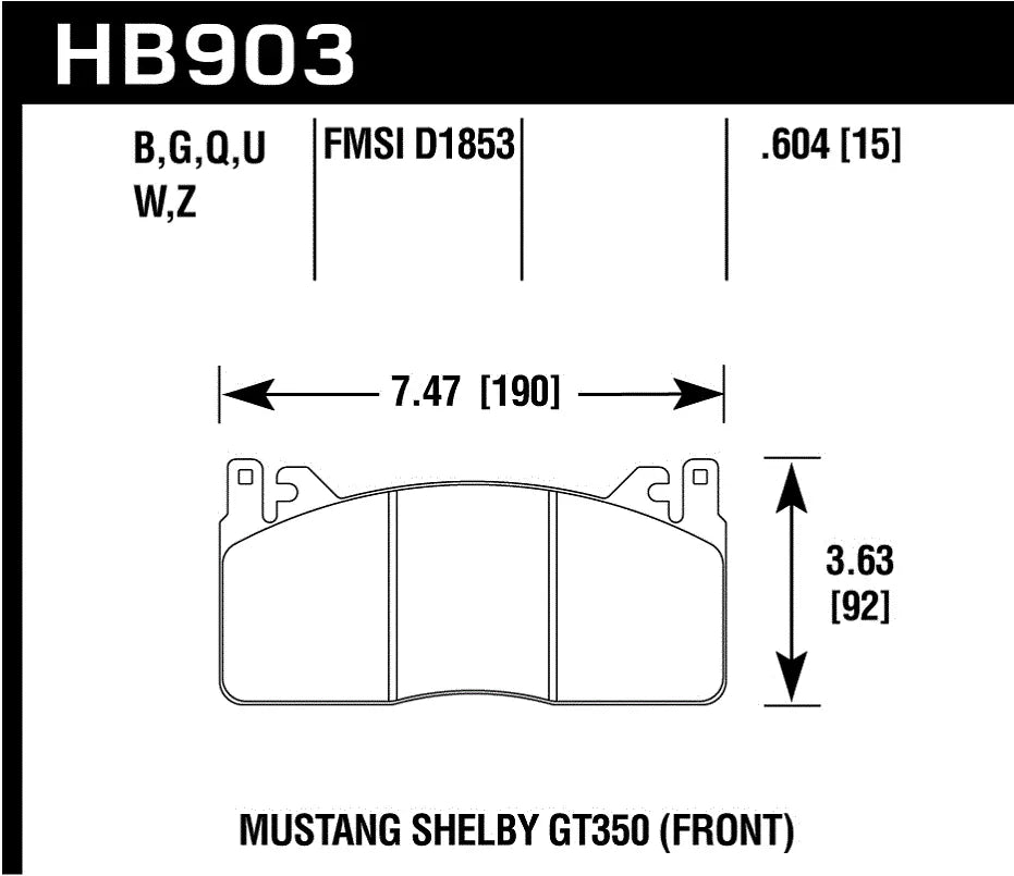 HAWK HB903D.604 Гальмівні Колодки Передні ER-1 Endurance Racing для FORD Mustang 5.2L 2015-2019 Photo-2 