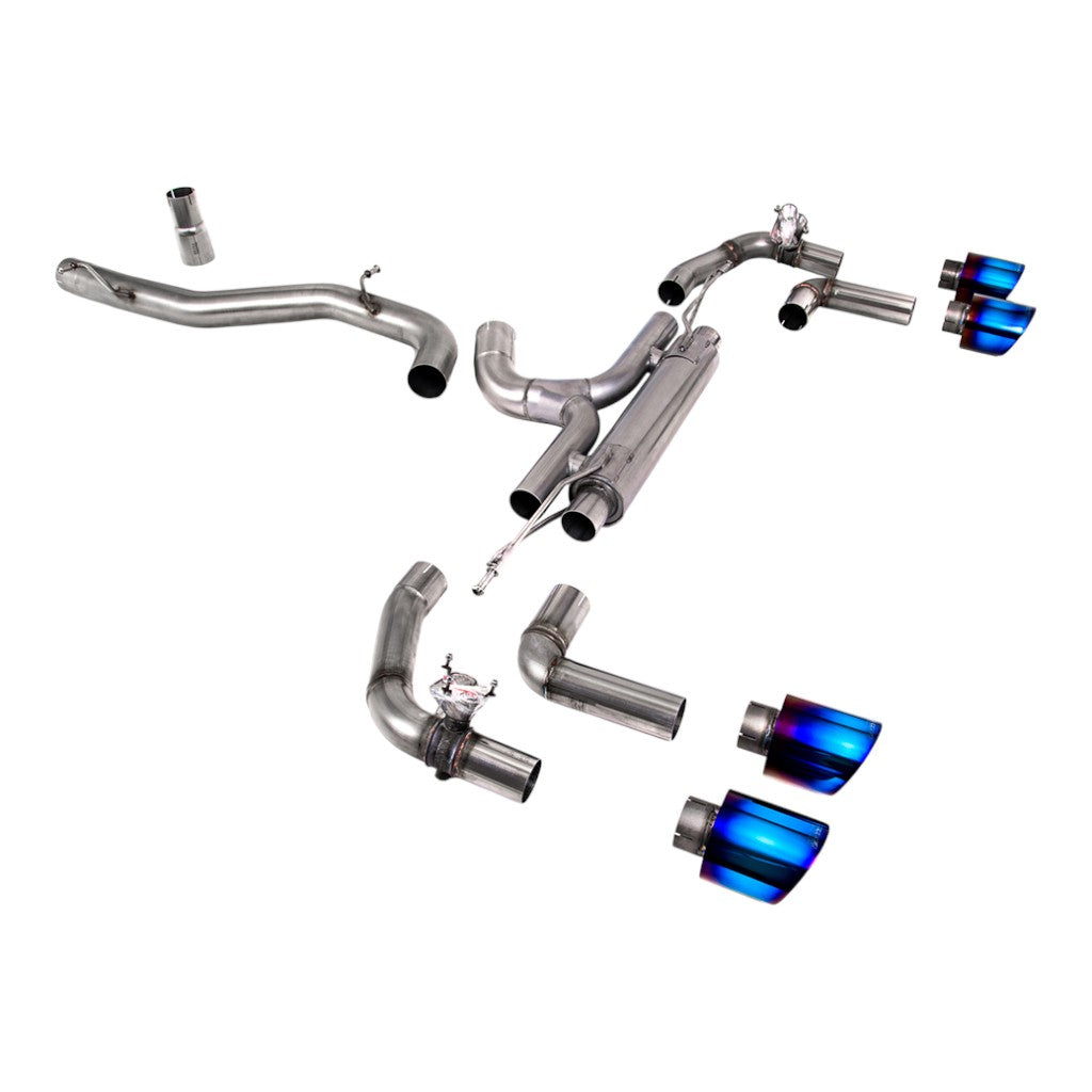 MILLTEK SSXVW670 Вихлопна система Cat-Back, 3.15" (насадки GT-115, синій титан) для VW Golf R (MK8) Photo-0 