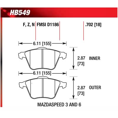 HAWK HB549F.702 Гальмівні колодки передні для MAZDA MPS 6/3/VOLVO V47 Photo-2 