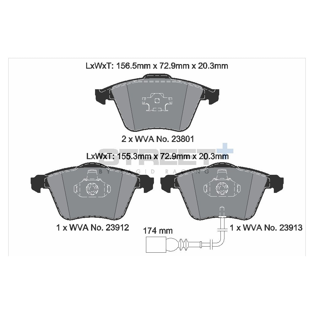 PAGID T8046SP2001 Гальмівні колодки передні STREET+ для AUDI A3 (8Px) / SEAT LEON (1P1) / SKODA SUPERB II / VW PASSAT CC B6 Photo-2 