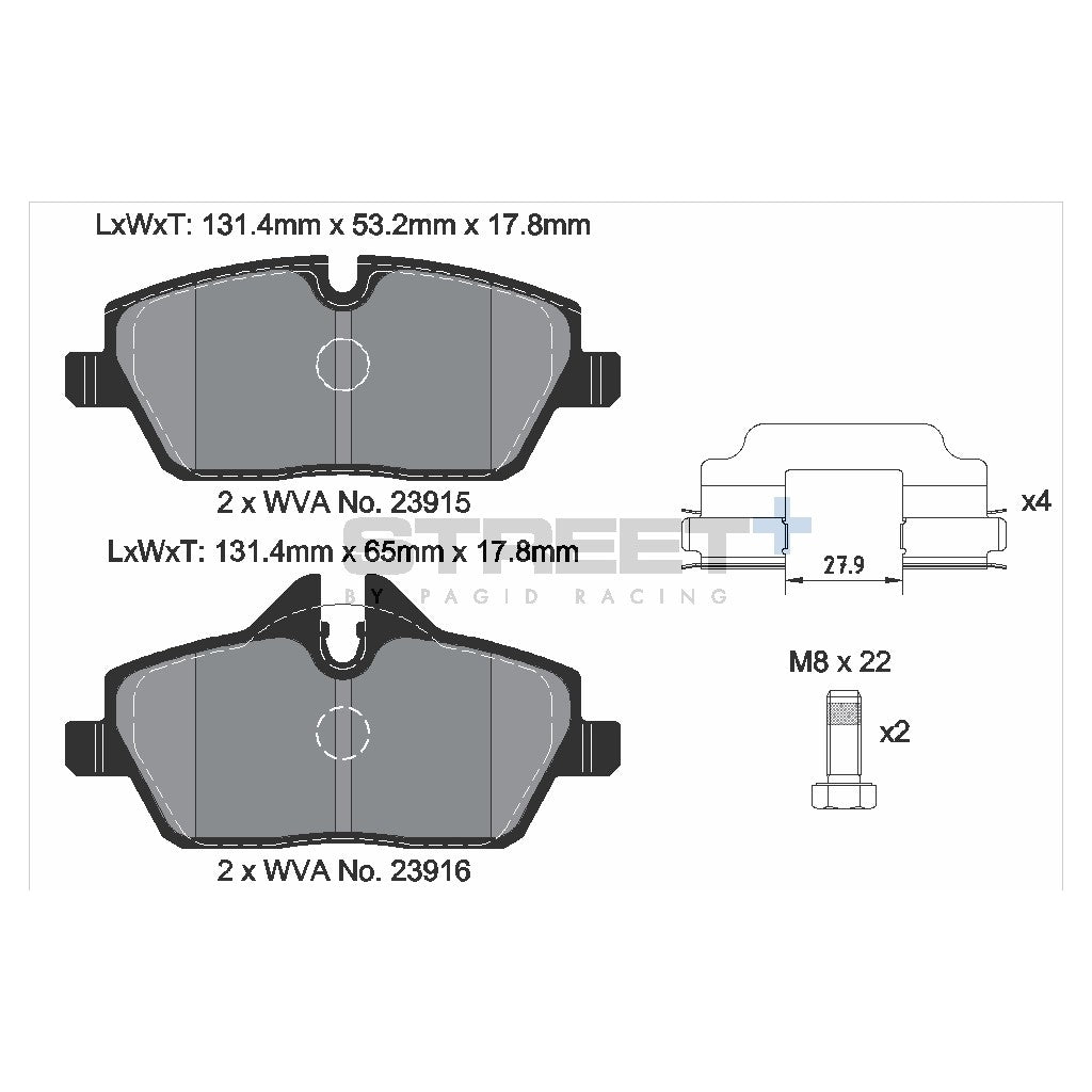 PAGID T8050SP2001 Гальмівні колодки передні STREET+ для BMW 1 (E8x) / MINI (F5x, R5x) Photo-2 