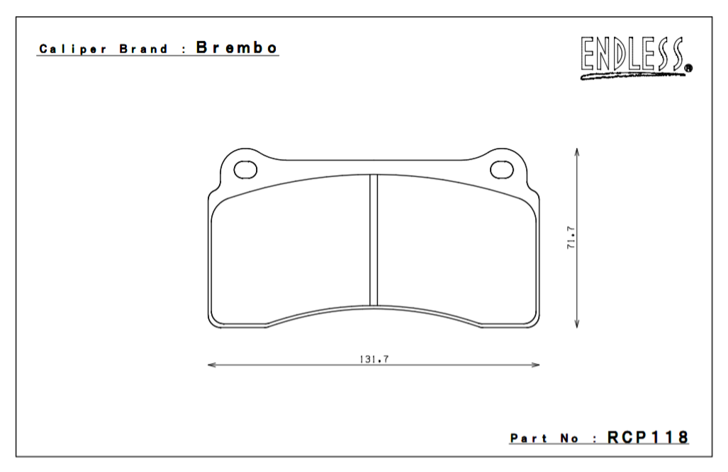 ENDLESS RCP118MX72 Гальмівні колодки задні для NISSAN GT-R R35 (17.5mm) Photo-1 