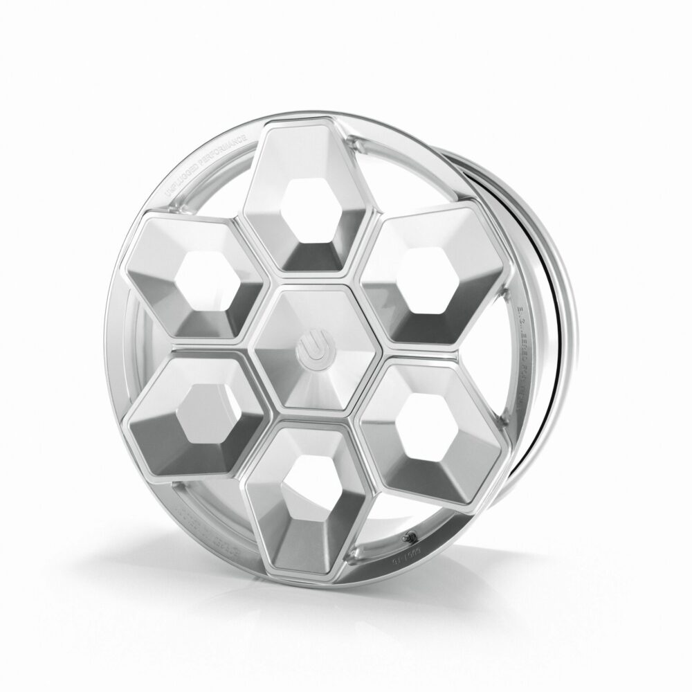UNPLUGGED PERFORMANCE UP-CYBRHEX-DBL-001 Колісний диск UP CYBRHEX 21x9.5+35 - 5x114.3 / 5x120, Double Drilled, титановий матовий для TESLA Cybertruck / Model Y Photo-0 