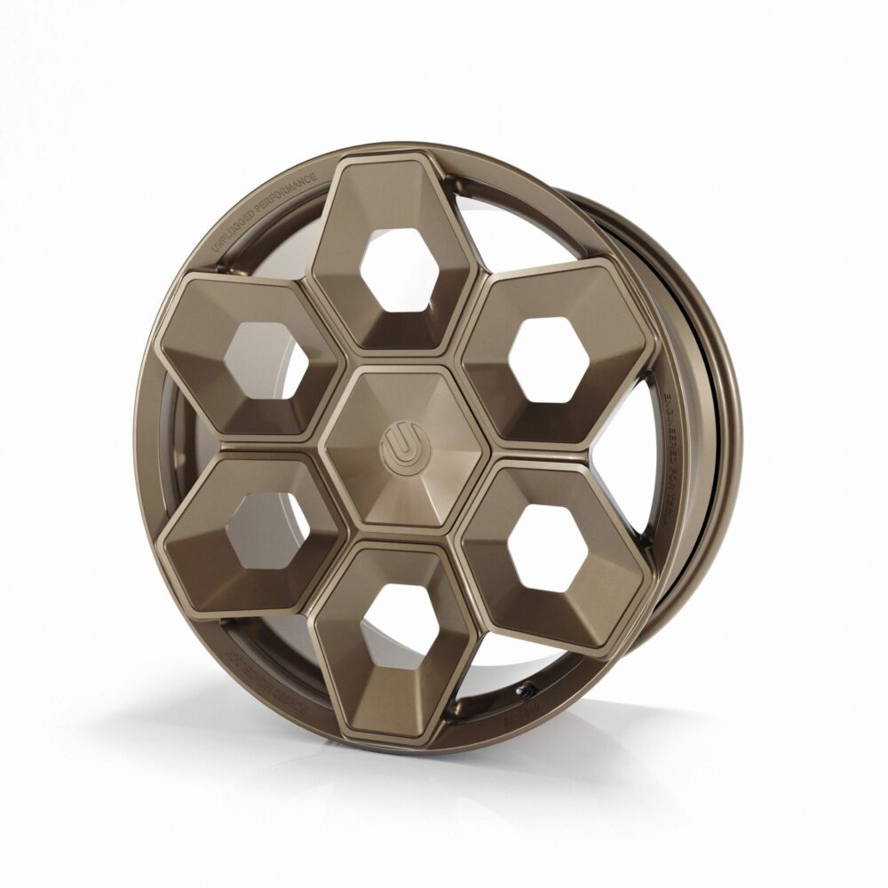 UNPLUGGED PERFORMANCE UP-CYBRHEX-DBL-014 Колісний диск UP CYBRHEX 21x10.5+35 - 5x114.3 / 5x120, Double Drilled, бронзовий матовий для TESLA Cybertruck / Model Y Photo-0 