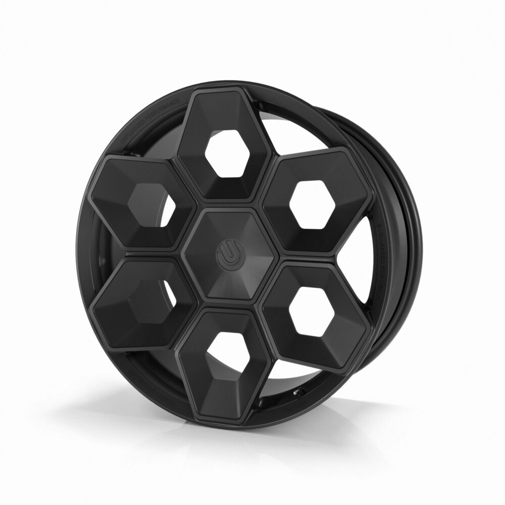 UNPLUGGED PERFORMANCE UP-CYBRHEX-DBL-028 Колісний диск UP CYBRHEX 22x10.5+35 - 5x114.3 / 5x120, Double Drilled, чорний матовий для TESLA Cybertruck / Model Y Photo-0 