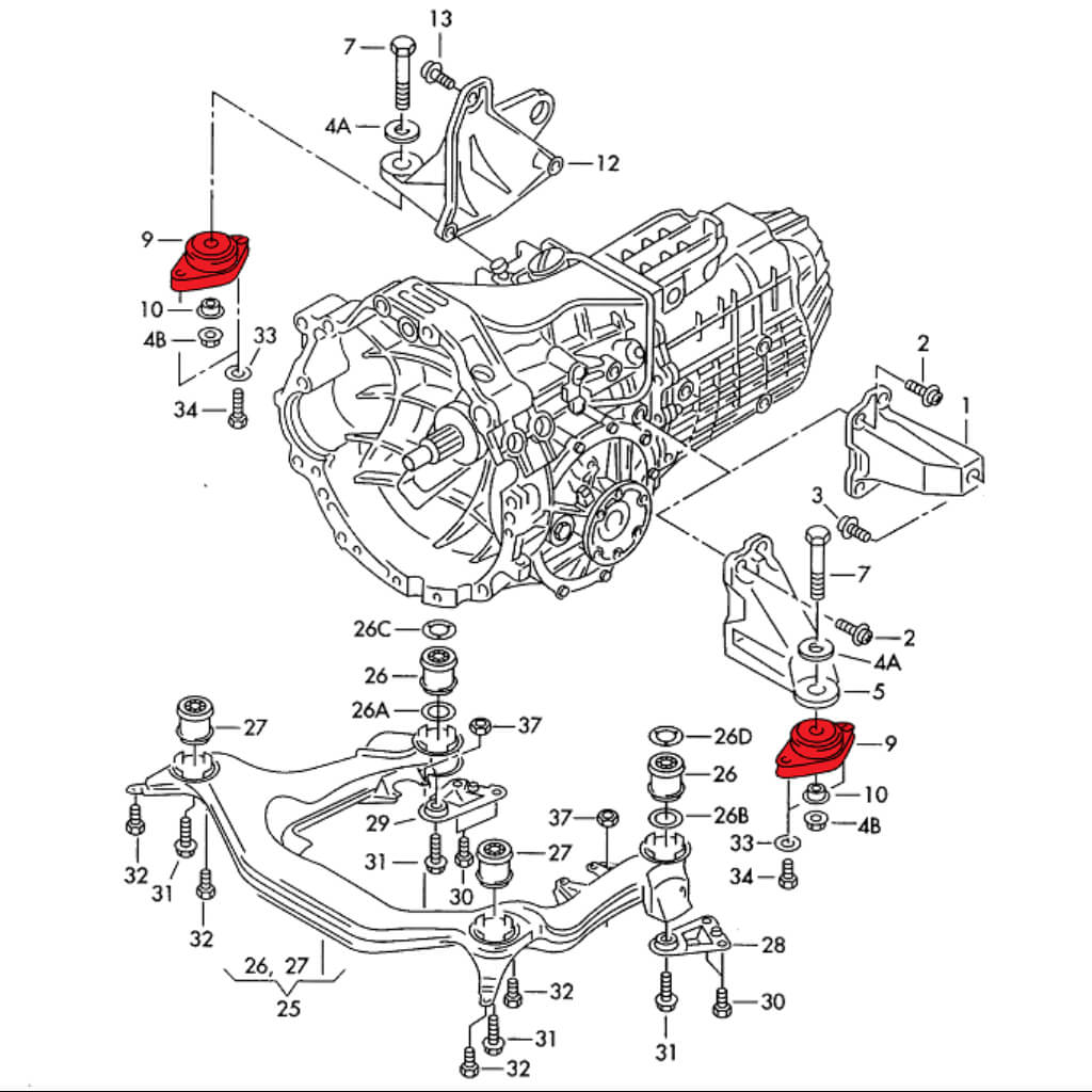 VERKLINE ELA-008-75 Комплект кріплень коробки передач (для вулиці) для AUDI RS4 / S4 (B5) Photo-2 