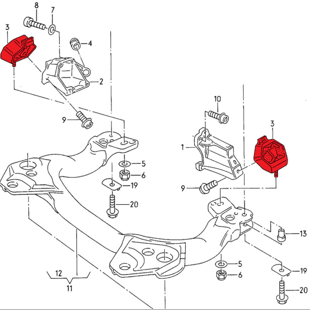 VERKLINE ELA-019-75 Комплект кріплення коробки передач (для вулиці) для AUDI S4 / S6 (C4) Photo-3 