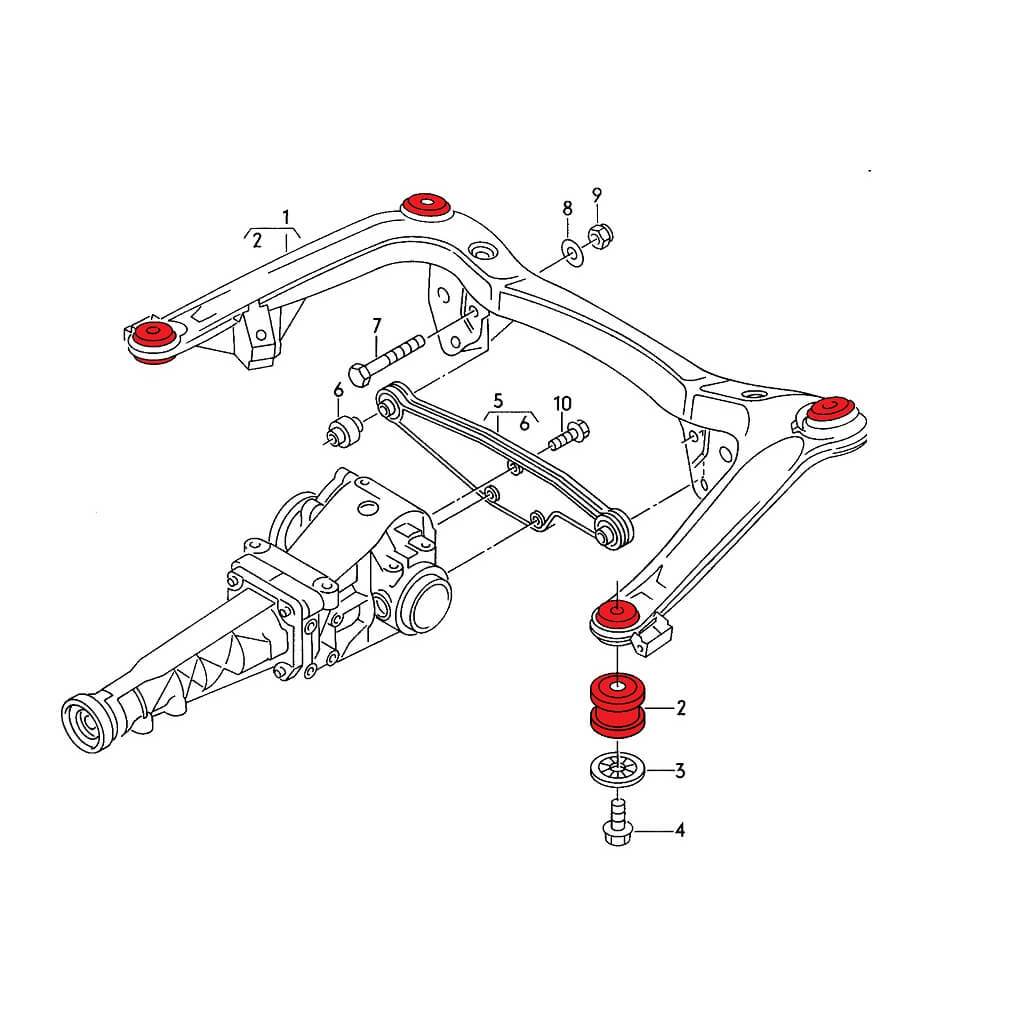 VERKLINE POW-078 Комплект задніх поліуретанових втулок підрамника для AUDI RS2 (B4) / RS4 (B5) Photo-2 