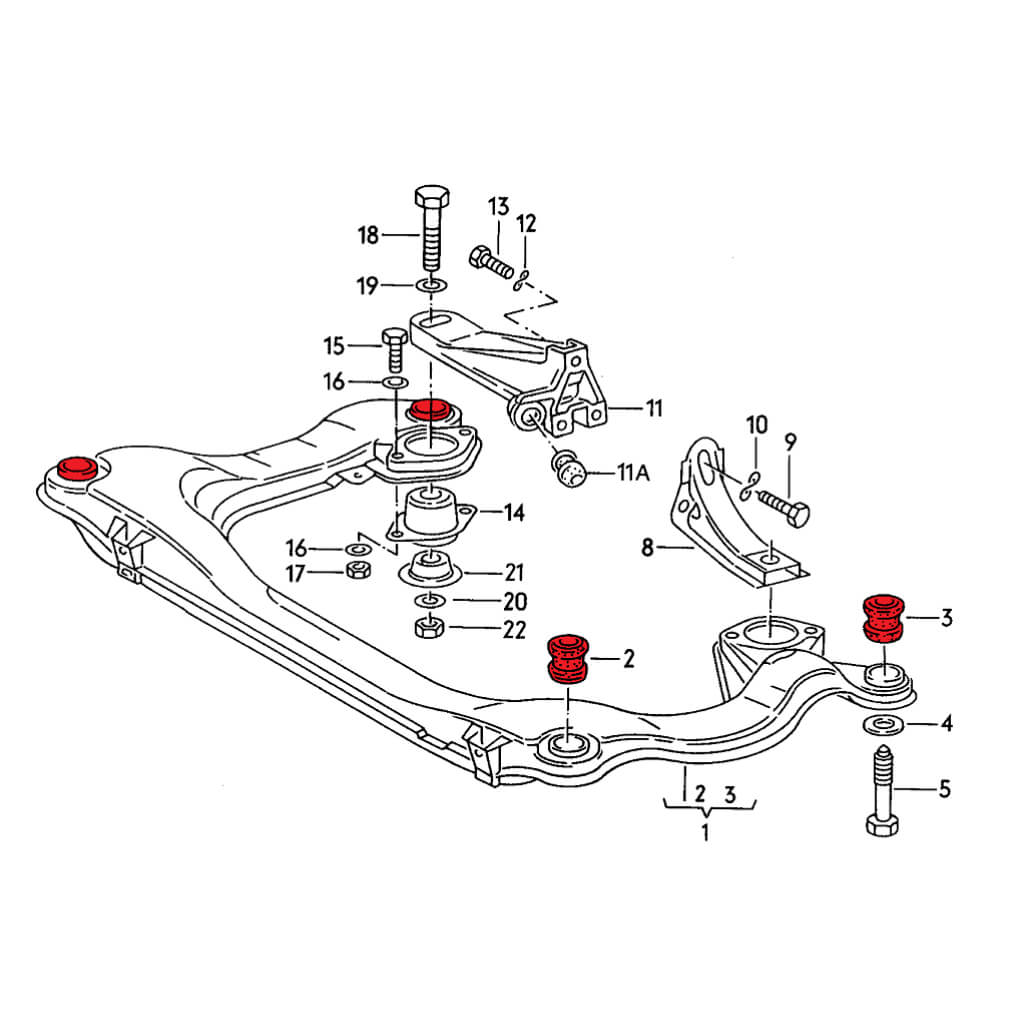 VERKLINE SBK-003 Комплект передніх втулок підрамника (алюміній) 8 шт для AUDI RS2 / S4 (B4) / RS4 (B5) Photo-1 