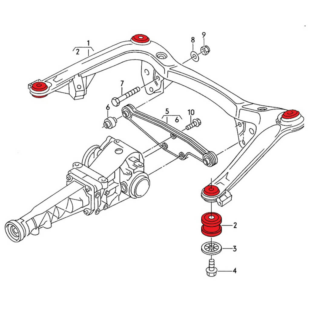 VERKLINE SBK-005 Комплект задніх втулок підрамника (алюміній) 8 шт для AUDI RS2 (B4) / RS4 (B5) Photo-4 