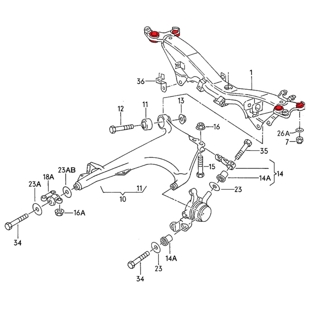 VERKLINE SBK-011 Комплект задніх втулок підрамника (алюміній) 8 шт для AUDI S4 / S6 (C4) Photo-3 