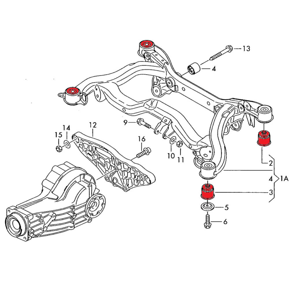 VERKLINE SBK-015 Комплект задніх втулок підрамника (алюміній) 8 шт для AUDI RS4 / S4 (B7) Photo-1 